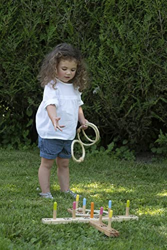 Eichhorn 100004405 - Outdoor Ringwurfspiel - 50x50cm mit 5 Wurfringen, 1 Kreuz, 9 Spielstäben, aus Kiefernholz, Wurfspiel für draußen