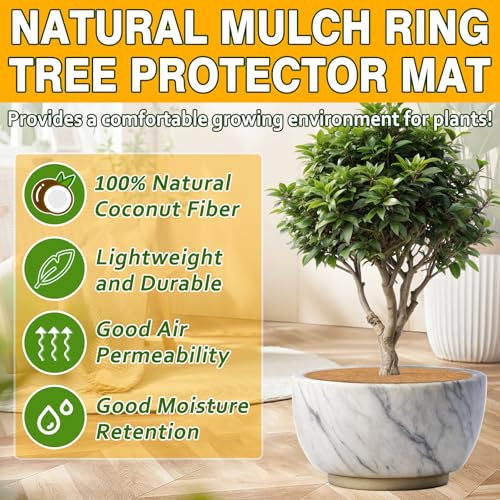 ZeeDix 6 Pack Coconut Fiber Mulch Ring, 24 Inch Coco Coir Tree Ring Mulch Mat, 100% Natural Tree Protector Mat Plant Cover Ring Coconut Coir Discs Tree Mats Mulch Rings for Indoor Outdoor Trees Plants - Thumbnail 3