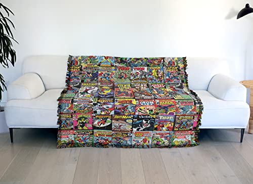 Logovision Marvel Comic Blanket, 50"X60" Misc. Comic Collage Woven Tapestry Cotton Blend Fringed Throw #TOP5