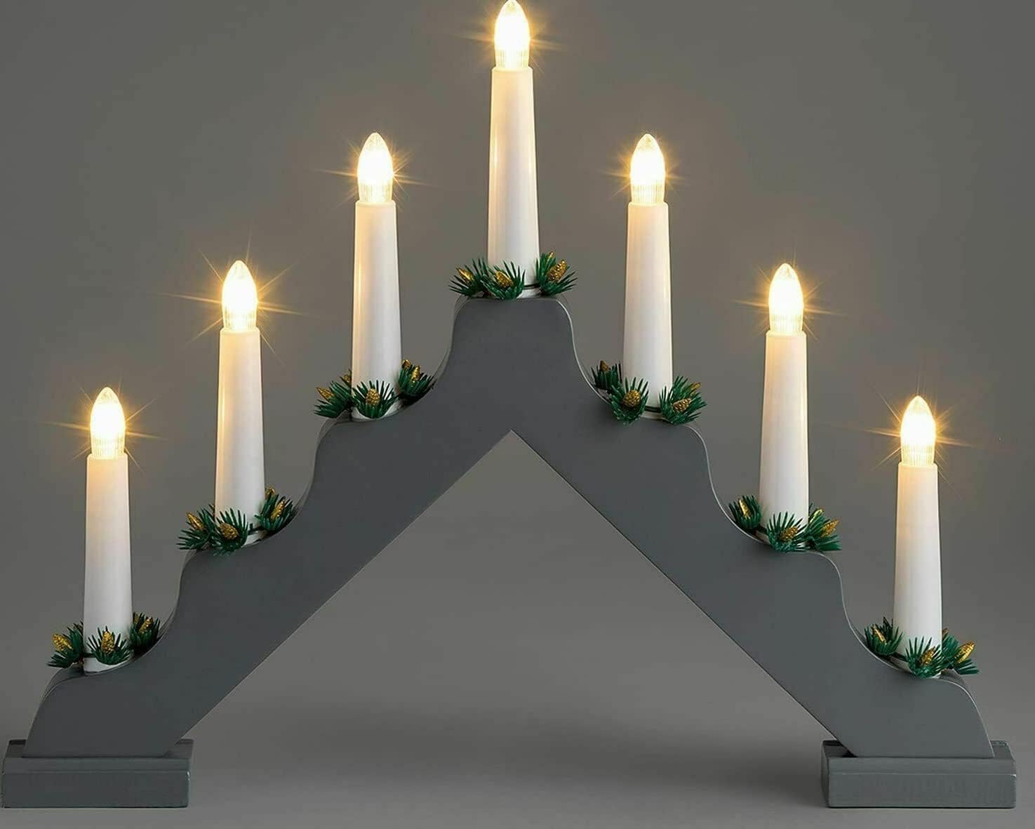 7 LED Wooden Christmas Candle Bridge Mains Powered Window
