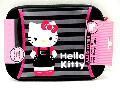 Hello Kitty Universal Case for iPad for 10 Inch Tablets - Black with Gray and Pink Hello Kitty Colors.