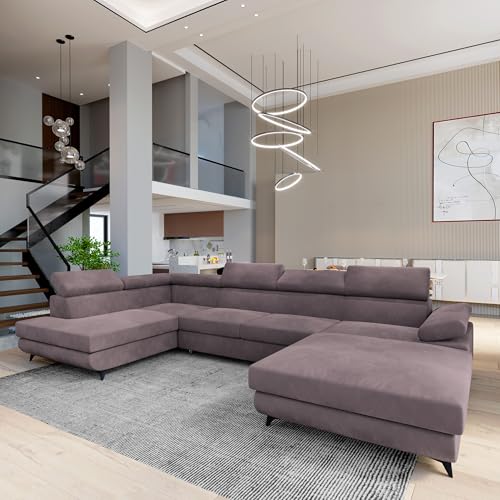 Masseno Ecksofa RUBANO M L-S mit Schlaffunktion U-Form, Sofa mit Bettkasten, Wohnzimmersofa, Couch, Soffa, Bettsofa, Couchgarnitur- Wrzosowy, Monolith 62 – Bild 5