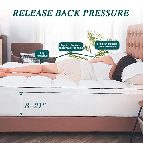 Cymula Mattress Topper Queen, Cooling Mattress Pad Cover, Extra Thick Pillow Top Mattress Topper With 8-21 Inch Elasticated Deep Pockets, Plush Down Alternative Fill Mattress Protector #TOP4