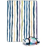 Yebeda Große Picknickdecke Outdoordecke 200x150 cm Wasserdicht Sandfest Stranddecke, Faltbare Picknickmatte mit Tragegriff, für Camping und Reise (Gestreift, Blau)