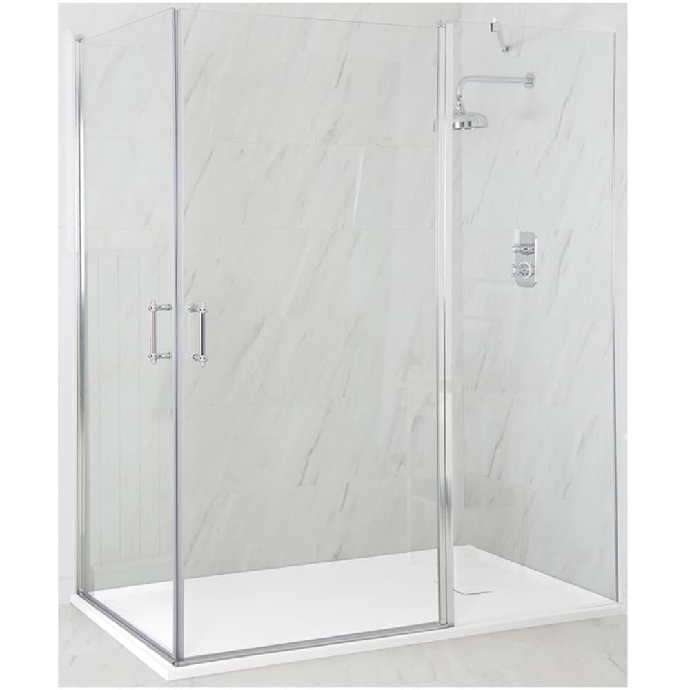 Milano Langley Chrome Corner Double Hinged Door Shower Enclosure White Tray - 1400mm x 800mm