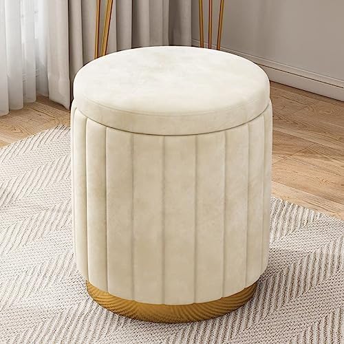 Usoway Round Ottoman with Storage Upholstered Velvet Vanity Stool for Makeup Lines Support 300lbs mushroom ottoman Multifunctional Foot Rest Coffee Table Padded Seat for Living Room&Bedroom(Off-white)