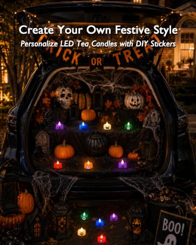 Image of Amagic 24Pack Halloween Multicolor LED Tea Lights Candles with DIY Stickers