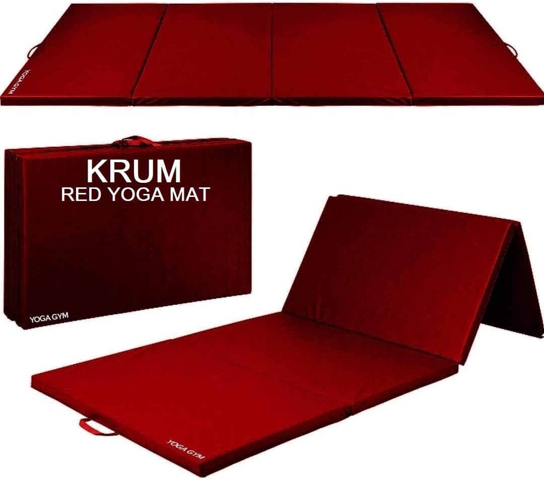 KRUM Foldable High-Density Foam Gymnastics Training Tumbling Exercise Yoga Mat for Men & Women, 22mm Thick, 72 x 24 x 22mm (RED)