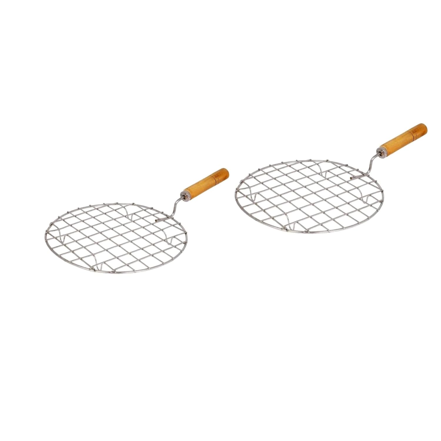 Pepper Roti Roaster Combo Pack of 2 - Round Griller with Wooden Handle, Papad Jali, Paneer Grill, Barbeque Roaster, Chapati Toaster