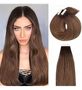 Anrosa Tape In Hair Extensions Human Hair Real Remy Hair Skin Weft, Invisible, Rooted Dark Brown ...