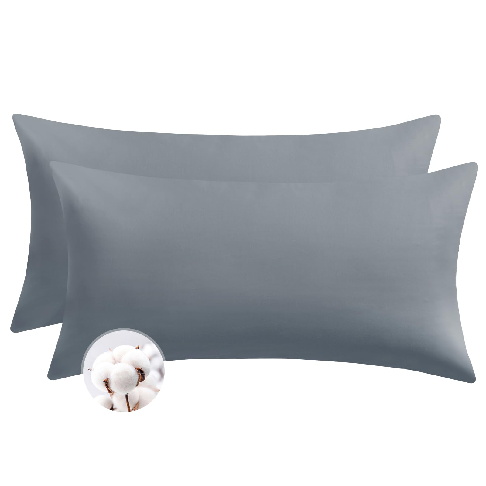 Aisbo Kissenbezug 40 x 80 Baumwolle 2er Set - weiche Kopfkissenbezug 40x80 Grau mit Reißverschluss, 40x80cm Grau Pillow Cover Pillowcase
