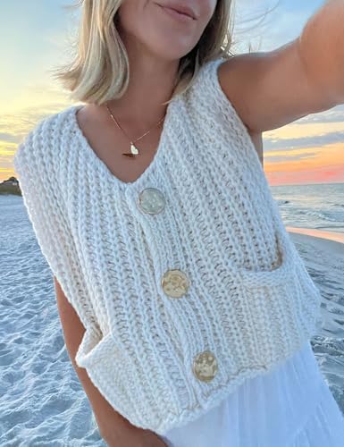 Arssm Women Button Down Sweater Vest Sleeveless Crop Knit Cardigan Cropped Knitted Sweater Vest with Pockets4