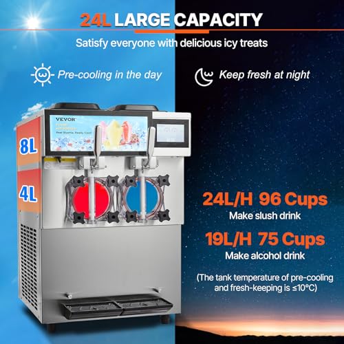 Image of VEVOR Commercial Slushy Machine, 2 x 12L / 3.17 Gal Double Tanks, Cool and Freeze Modes, Stainless Steel Margarita Smoothie Frozen Drink Maker, Slushie Machine for Party Cafes Restaurants Bars Home