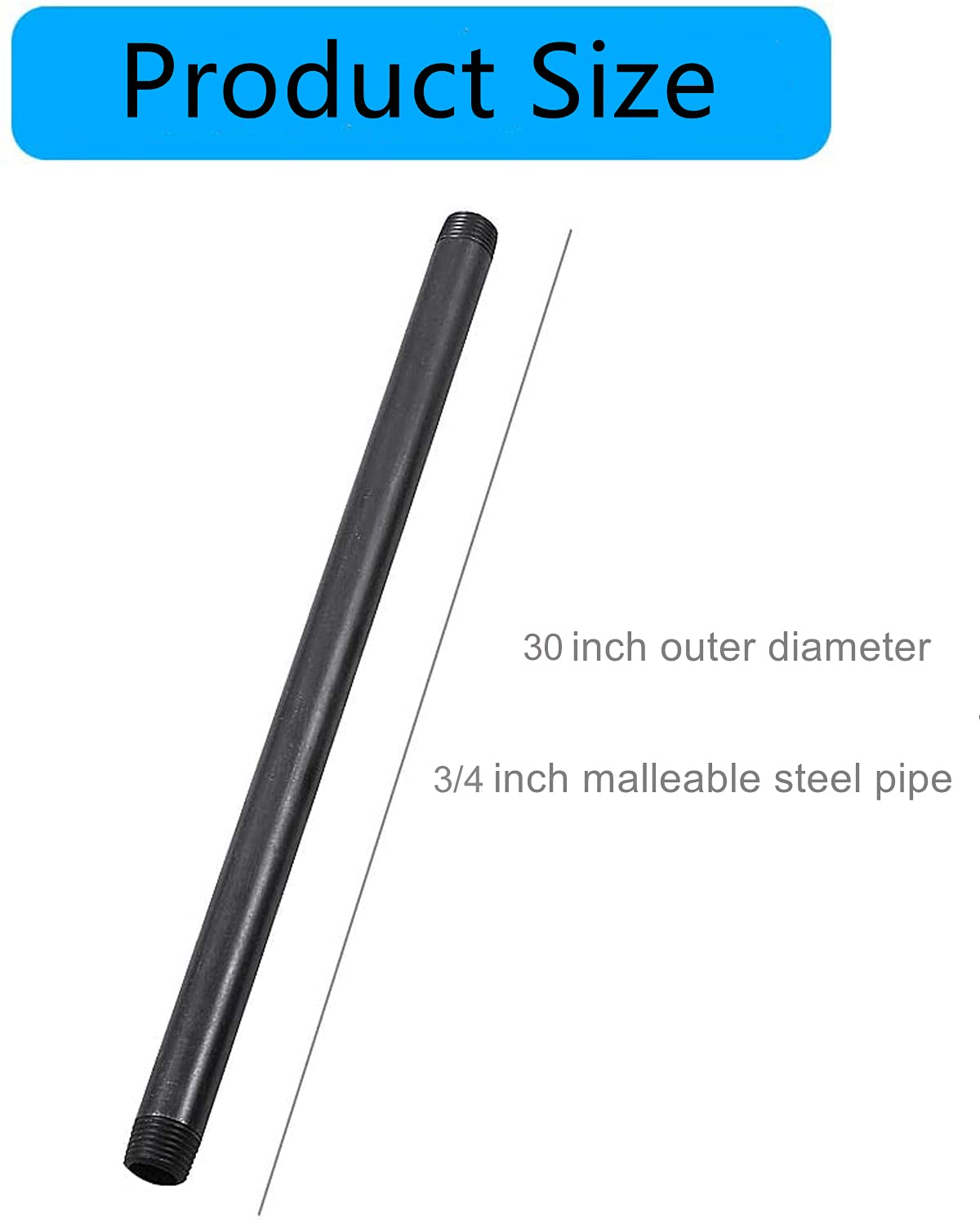 3/4â€_x009d_ x 30 â€_x009d_ Black Malleable Steel Nipples Fitting, 3/4 Inches Threaded Pipe Nipples, DIY Steampunk Industrial Vintage Style, 10 Pack.