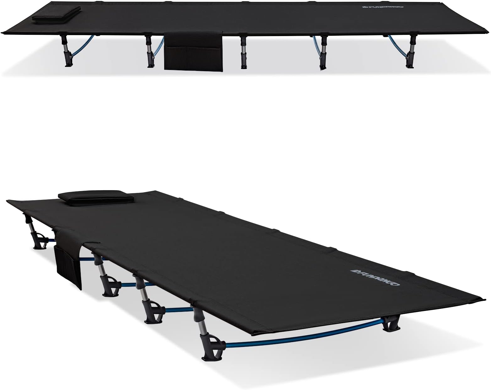 FUNDANGO Camping Cot Bed, Extra Long Lightweight Folding Compact Portable Sleeping Cot for Adult, Backpacking, Hiking, Camping, Travel, Office Nap, Outdoor, Indoor, Black