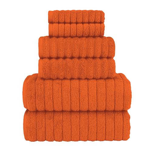 Elegant Comfort 100% Turkish Cotton Corduroy Ribbed Luxury Bath Towels 6-Piece Set Premium Feel - Quick Dry Highly Absorbent Contains 2 Bath Towels 2 Hand Towels and 2 Washcloths Orange