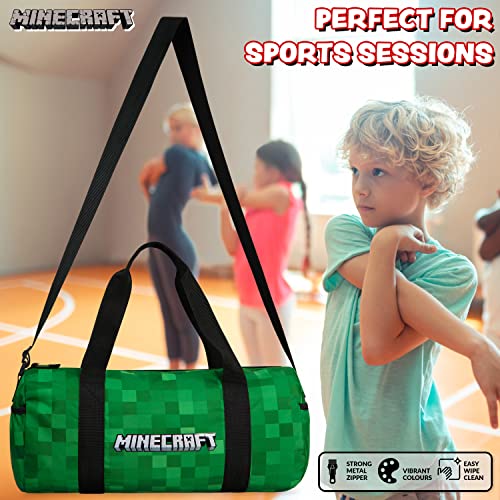Minecraft Sporttasche Kinder Reisetasche Jungen Sportbeutel Mädchen Umhängetasche Teenager mit verstellbarem Schulterriemen (Grün, 41x18x19cm)