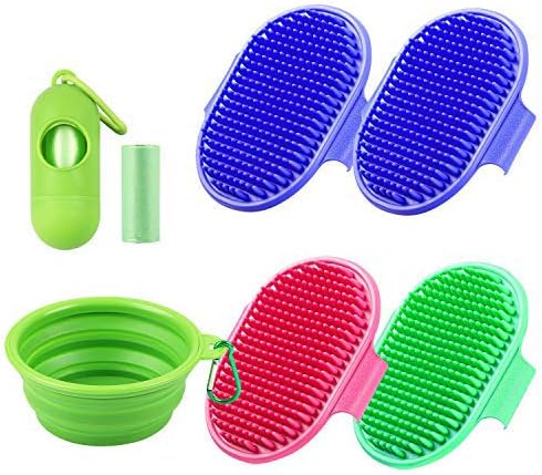 AMCEMIC 4 Pack Pet Shampoo Bath Brush, Dog Grooming Brush, Soothing Massage Rubber Comb with Adjustable Ring Handle, Cleaning Tools for…
