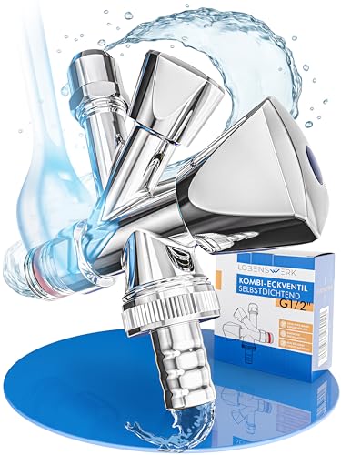 LOBENSWERK Kombi Eckventil 1/2 Zoll [selbstdichtend] Eckventil mit Geräteanschluss aus massivem Messing | einfache Montage für Kalt- und Warmwasserleitungen | sofort Wasserdicht
