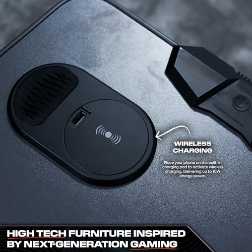 X-Rocker Carbon-Tek Black 123 x 52cm RGB Gaming Desk, Large Gaming Table Top for Laptop, Customisable RGB LED Lighting Strip with Wireless Phone Charge Kids Bedroom - GREY/RED - Image 9