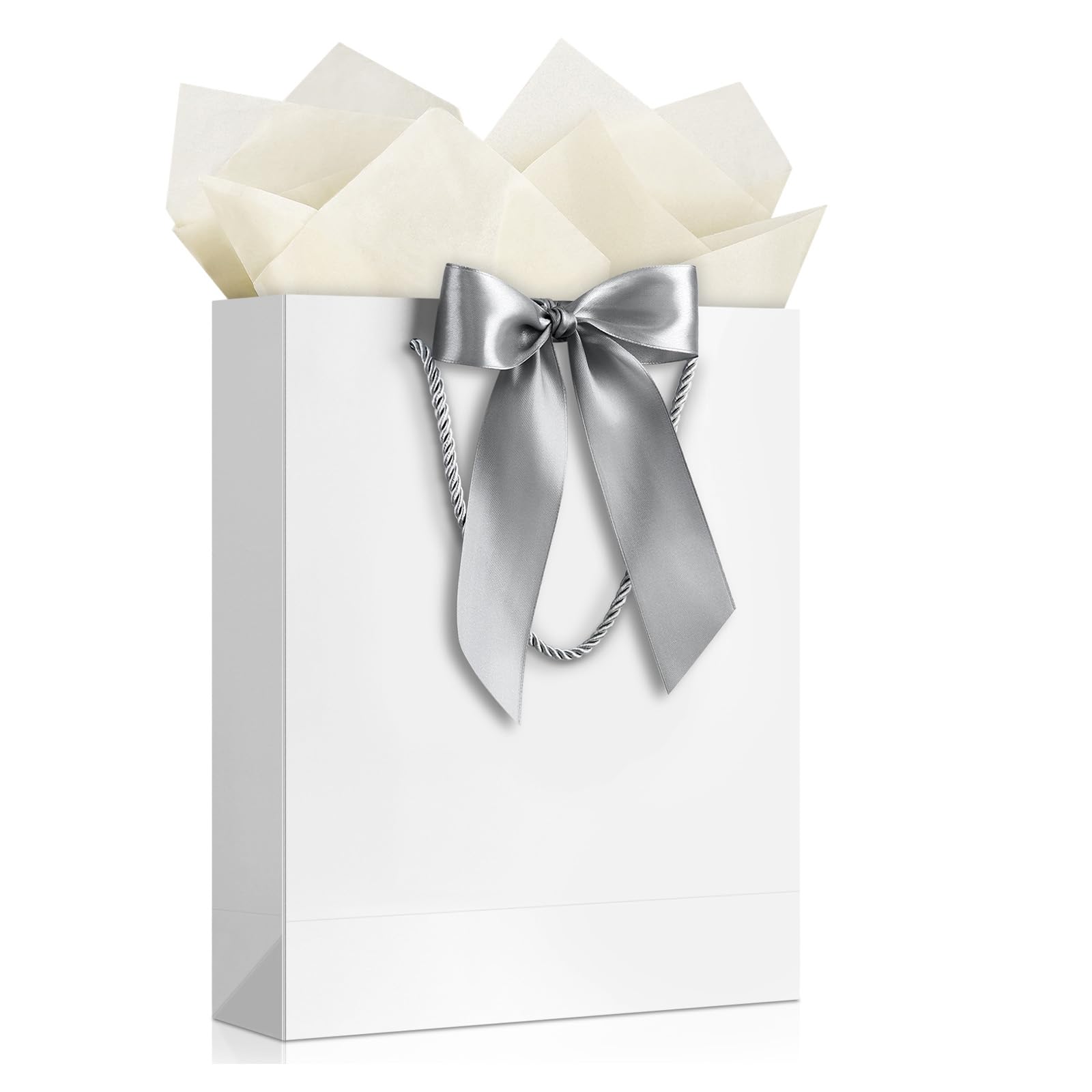 JMANNI Medium White Gift Bags for Women, Birthday Gift Bags with Handles