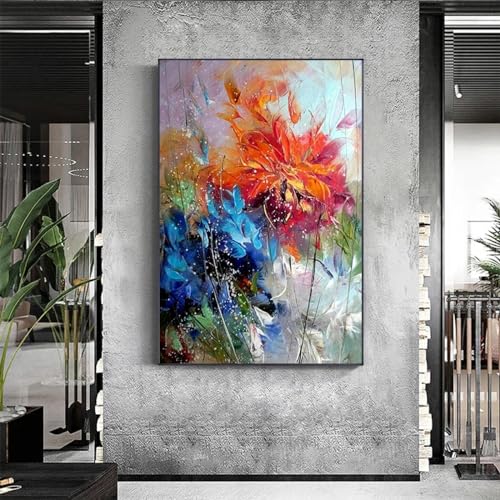 Toile peinture abstraite colorée 80x145 cm : habillez vos murs vides avec un cadre inclus