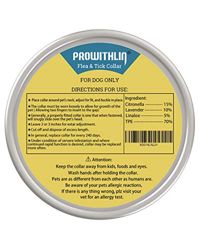 prowithlin Collar Antiparasitario para Perros, 62cm Natural Collar Anti-pulgas Ajustable 8 Meses de Prevención Talla Unica para Todos 2 AJUSTABLE: Nuestro Collar Antiparasitario para Perros está diseñado para 63 cm de longitud, por lo tanto, se adapta a perros de todos los tamaños y edades. Si el collar antipulgas es demasiado largo, córtelo demasiado y manténgalo en la casa del perro para obtener protección adicional.
PREVENCIÓN DE BOLETOS DE 8 MESES: El Collar Antiparasitario Prowithlin es un medicamento eficaz para repeler las garrapatas por hasta 8 meses. Los ingredientes activos funcionarán mejor durante este período. Posteriormente, se debe reemplazar por otra protección máxima.
SEGURO, ECOLÓGICO: Gracias a la composición natural, los collares Prowithlin son absolutamente inofensivos para la salud de su perro. No contiene productos químicos tóxicos que causan alergias a su mascota.
