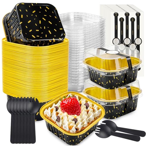 NPLUX Halloween Baking Pans, 5oz 50 Pack Black Gold for Parties