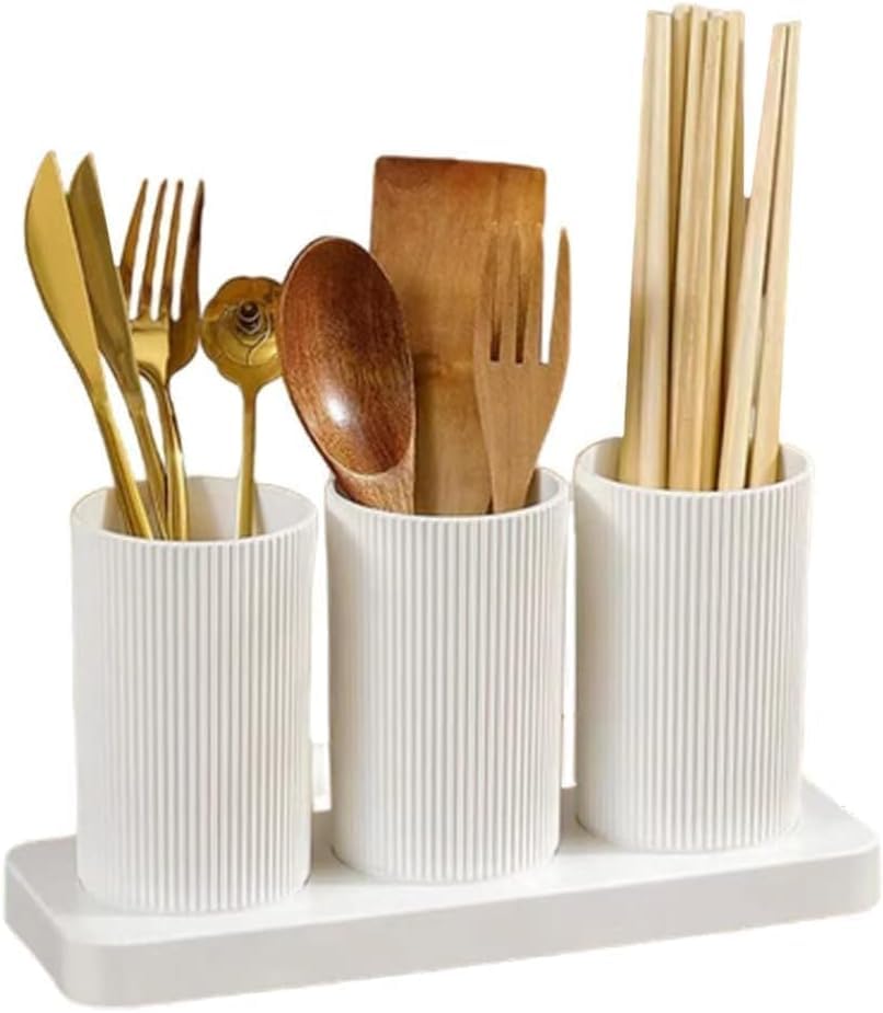 3 Cup Kitchen Organizer - Plastic Self Draining Tableware Storage Box - Spoon, Knife, Fork, Chopstick, Cutlery Holder, Organizer Stand for Kitchen, Dining Table, 23 X 8 X 12 cm-image-7