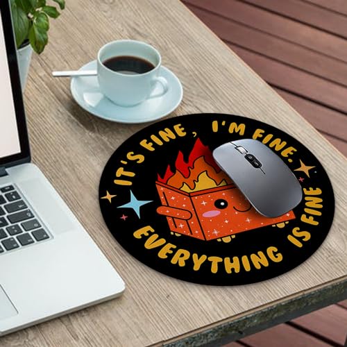 Image of Gctriki Dumpster on Fire Mouse Pad, Orange Round Mouse Pad for Desk, 8.6in | Cute Design, Stitched Edge, Non-Slip Rubber Base, Mousepad For Laptop Gaming, Funny Office Desk Accessories Decor for Women