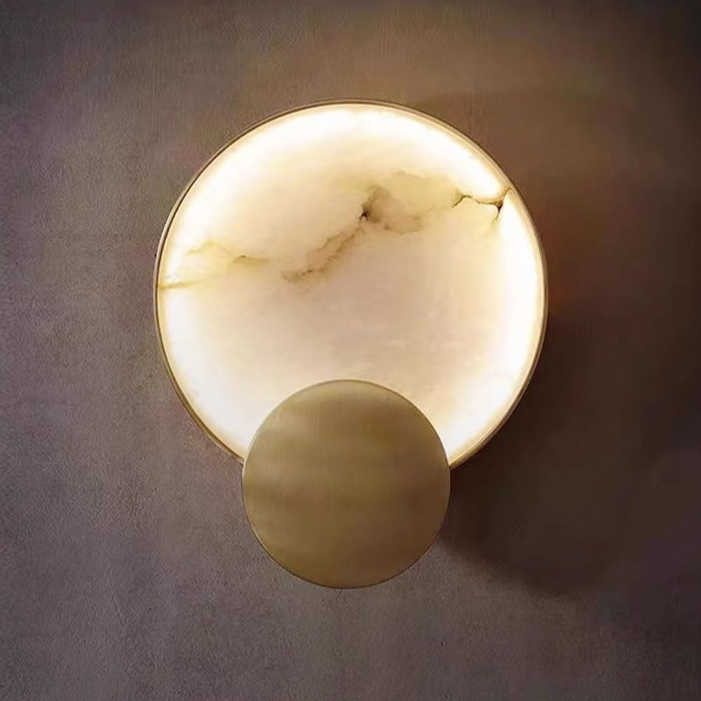 GUOGUOSM Nordic Industrial Style Alabaster Iron Wall Light, LED Warm Light Marble Wall Lamp, Indoor Wall Sconce, Living Room Bedroom Stairs Decorative Lighting Fixtures
