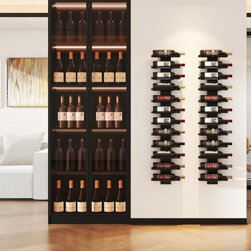 Image of IBUYKE Wall Mounted Wine Rack 12 Bottle,Wood Storage Rack,Black TMJ913B | Wine Bottle Holder for Wine Bottles Liquor Champagne DIY Wall Wine Rack for Home Bar Storage and Display