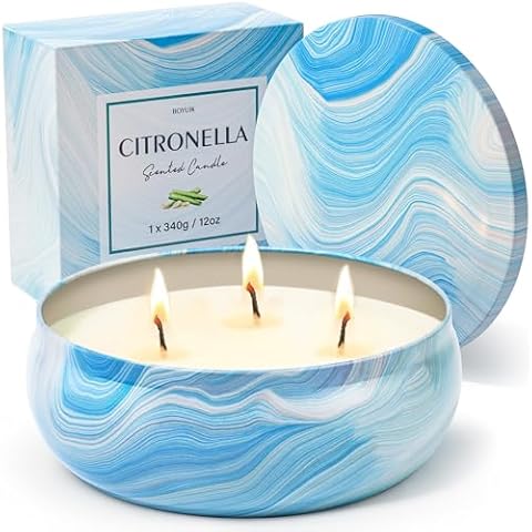 BOYUJK 3-Wick Citronella Candle with Long Burn Time Cover