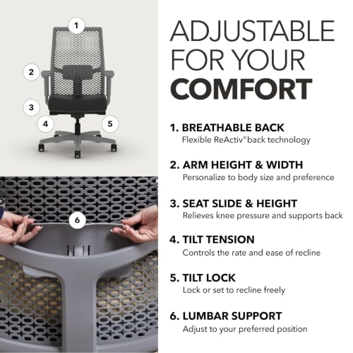Image of HON Ignition 2.0 ReActiv Ergonomic Office Chair, Lumbar Support, Black