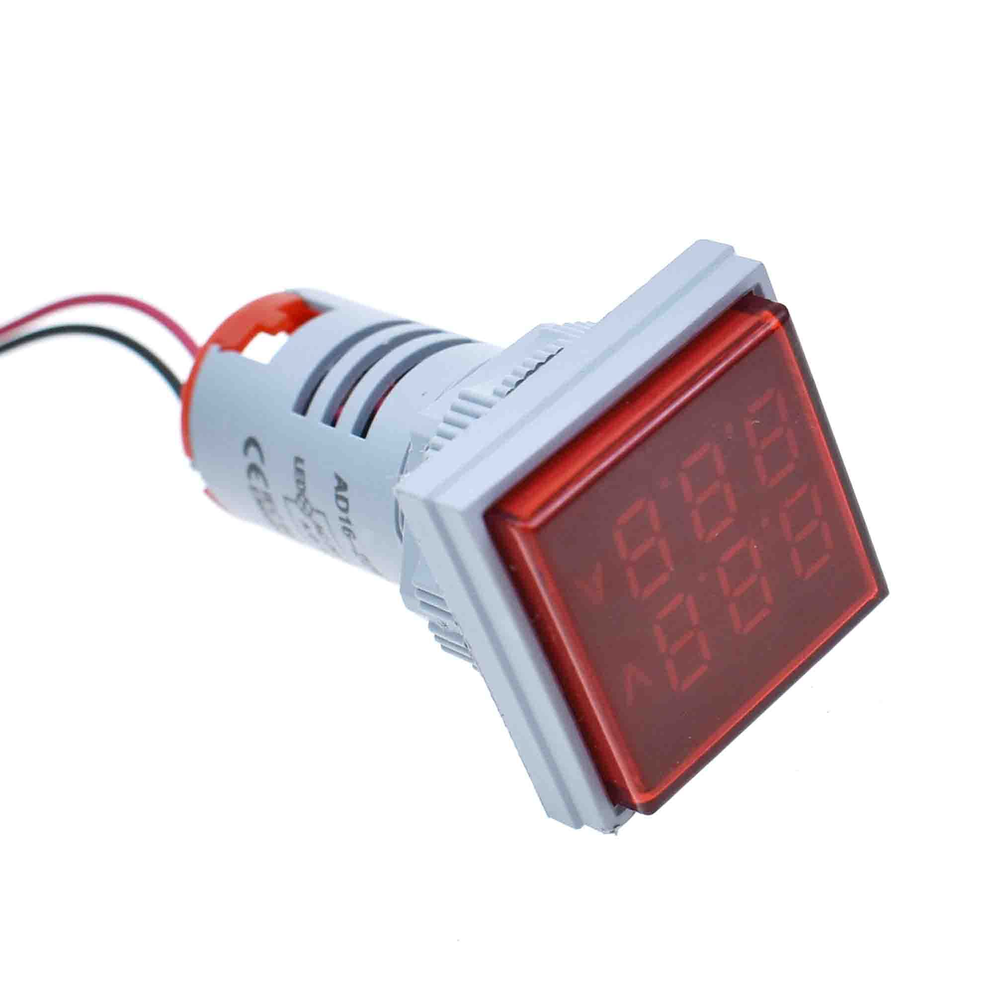 Tester di tensione digitale a LED, rivelatore di corrente quadrato da 22 mm, doppio pannello di visualizzazione, voltmetro, amperometro CA 0-100A, 60-500 V, indicatore di misurazione (bianco