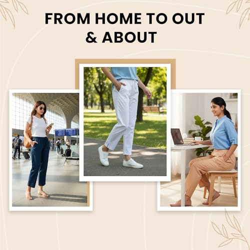 Image of Happy Bunny Parallel Pants for Women 100% Cotton Ankle Length Trousers Regular Fit with Elastic Drawstring Stylish & Pockets Casual Formal Wear for Office & Home