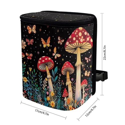 Image of Butterfly Mushroom Car Trash Can with Lid car Accessories Leak Proof Car Trash Bag Hanging Car Garbage Can Multipurpose Storage Container for Back Seat Road Trip