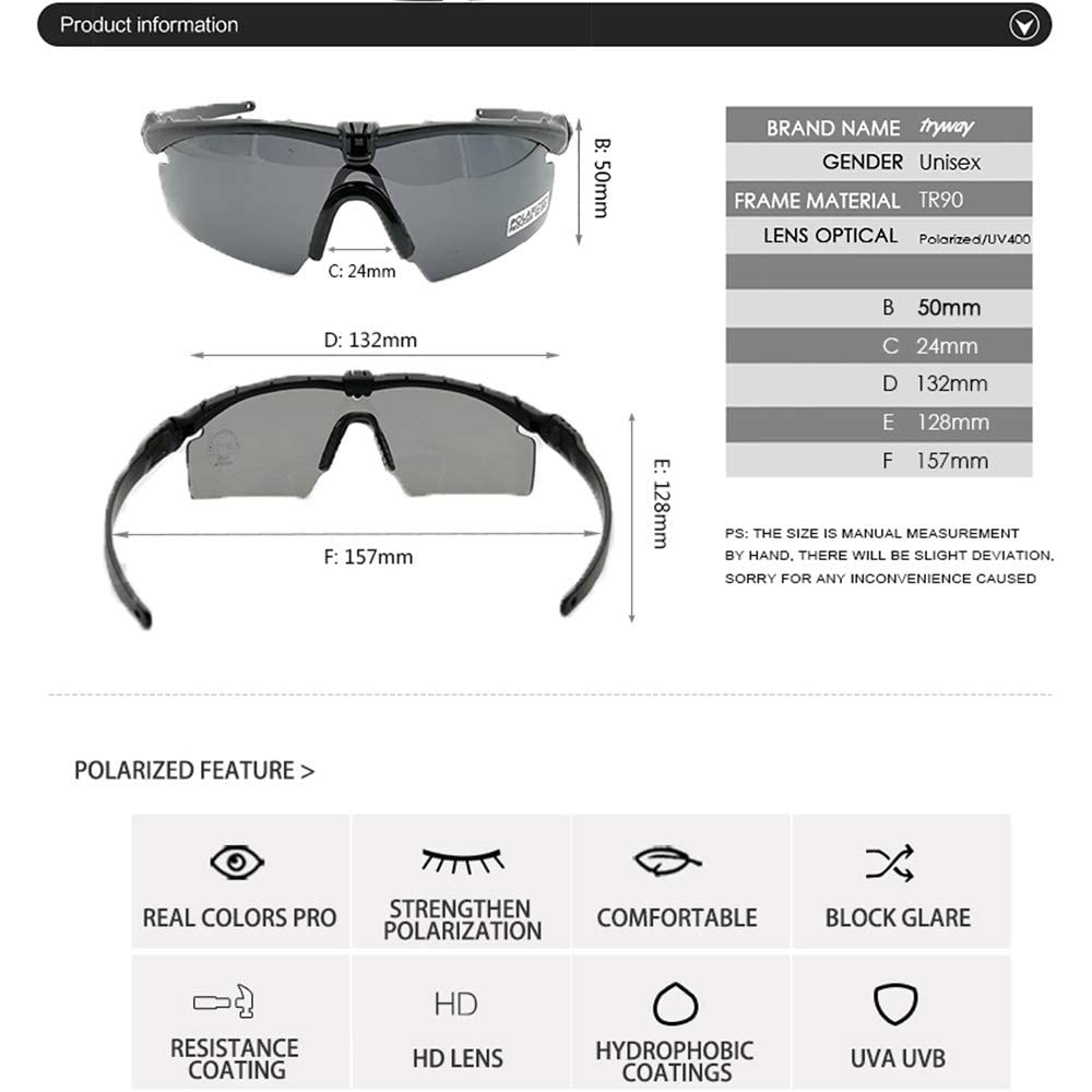 Occhiali di protezione tattici professionali polarizzati balistici M 3.0 UV400 occhiali di protezione telaio tiro gafas sport all'aria aperta escursioni in bicicletta paintball occhiali (Verde 4lenti)