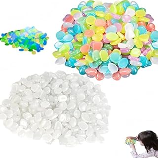 300pcs Glow In The Dark Pebbles, White Stones for Garden Coloured Stones for Gardens Fish Tank Gravel Garden Pebbles Absorbs Light To Glow At Night, for Fish Tank Decor Gardens Pathway DIY Crafts