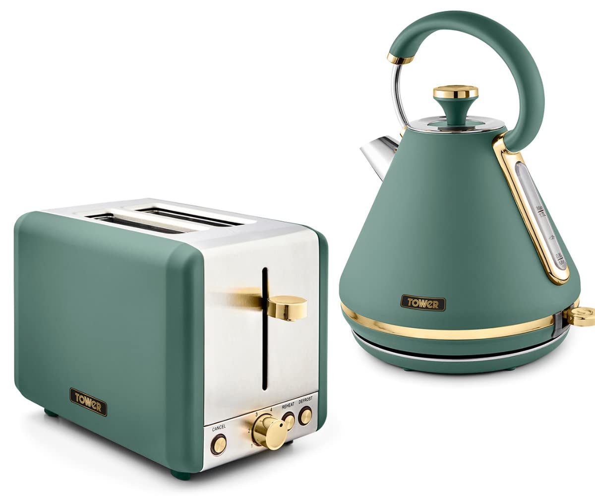Buy Tower Cavaletto 1.7L 3KW Pyramid Kettle & 2 Slice Toaster in Jade with Champagne Gold