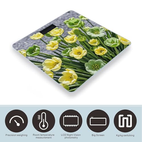 Báscula digital para baño con flores verde y amarillo miniatura 3