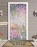 Spring Flower Magnetic Screen Door For Sliding/Single/French Door,Self Sealing Hand Free Kid/Dog/Pet-Friendly RV Camper Patio Door Screen Heavy Duty Mesh Curtain,Colorful Painting Botanical Wildflower