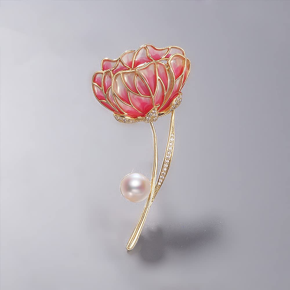 LYGXWJFC Broszki dla kobiet, Vintage różowa emaliowana broszka z kwiatem Pin damska z broszką z imitacji perły