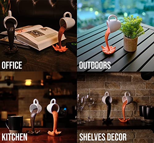 Halatium Floating Mug Coffee Cup Sculpture Set Of 2 Hand-Painted, 8.7 In. Tall Mugs Spilling 2 Colors Of Coffee – Cafe Or Kitchen Decor, Decorations, & Accessories For Coffee Bar Decor Or Station #TOP4