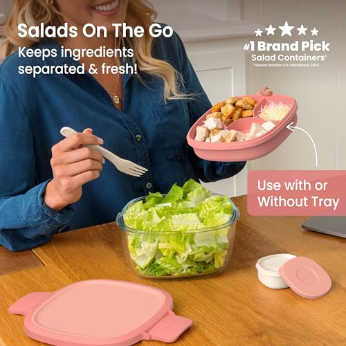 Image of Bentgo Glass Salad Container with Airtight Lid & Leak-Proof Sauce Cup