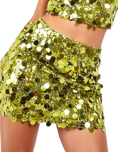 YYA Women's Sequin Skirts Shiny Sparkle Holiday Mini Bodycon Skirts for Night Out Party Holiday Outfit,S-2XL