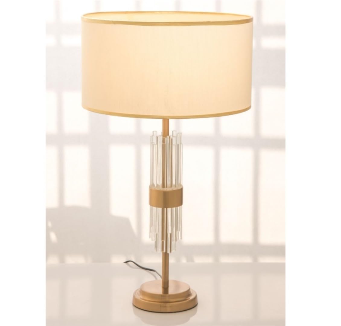 Lampa Stołowa Żelazna Lampa Stołowa Abażur Z Tkaniny Lampka Nocna Ze Szkła Kryształowego Nowoczesna Do Salonu Sypialnia Do Domowego