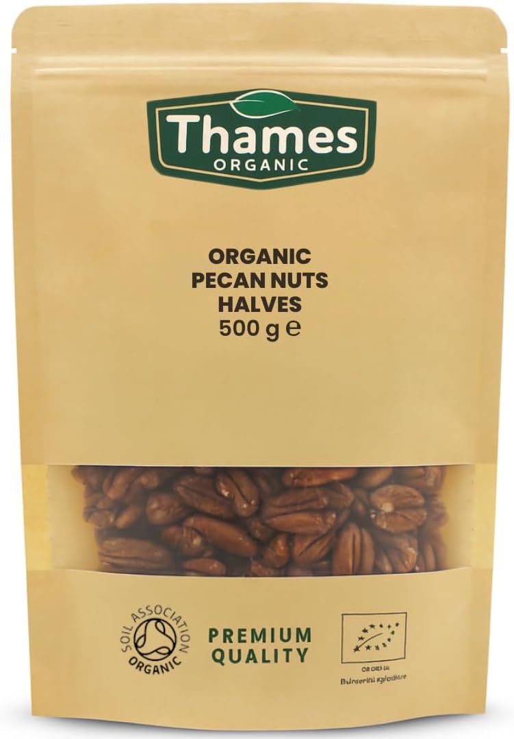 – Organic Pecan Nuts - Halves, Shelled Pecans - No Additives or Preservatives - Vegan, GMO-Free, Certified Organic - Delicious and Nutritious Snack - Perfect for Baking and Cooking - Thames Organic 500g