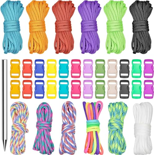 Wandefol 12 Farben 10 Fuß Paracord Schnur 550 Multifunktions Paracord Seile Set mit 24 Schnallen für DIY Handwerk Survival Camping Alle Altersgruppen