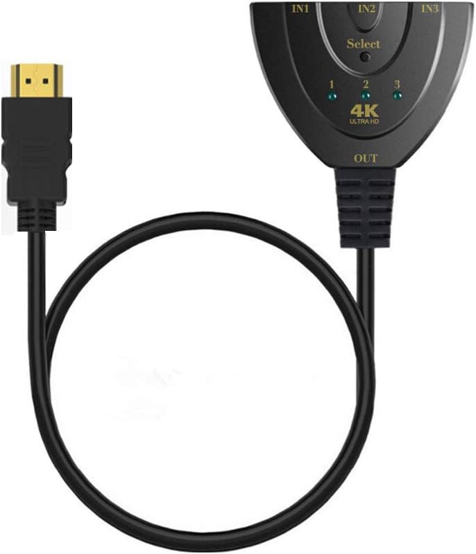 4K HDMI Switch 3 in 1 Out,Anbear 3 Port HDMI Switch 3x1 Switch Splitter with Pigtail Cable Supports Full HD 4K@30HZ 1080P DVD 3D Player